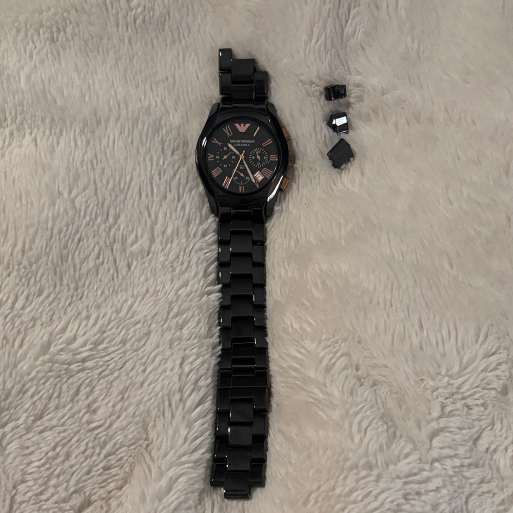 Emporio Armani AR1410 Ceramica Men’s Analog Black and Rose Gold Versatile Watch - Picture 2 of 16